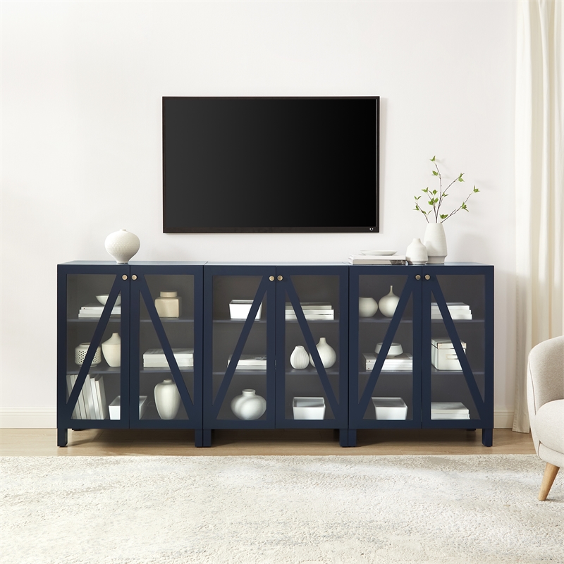 Pemberly Row 3-Piece Media Storage Cabinet Set in Navy