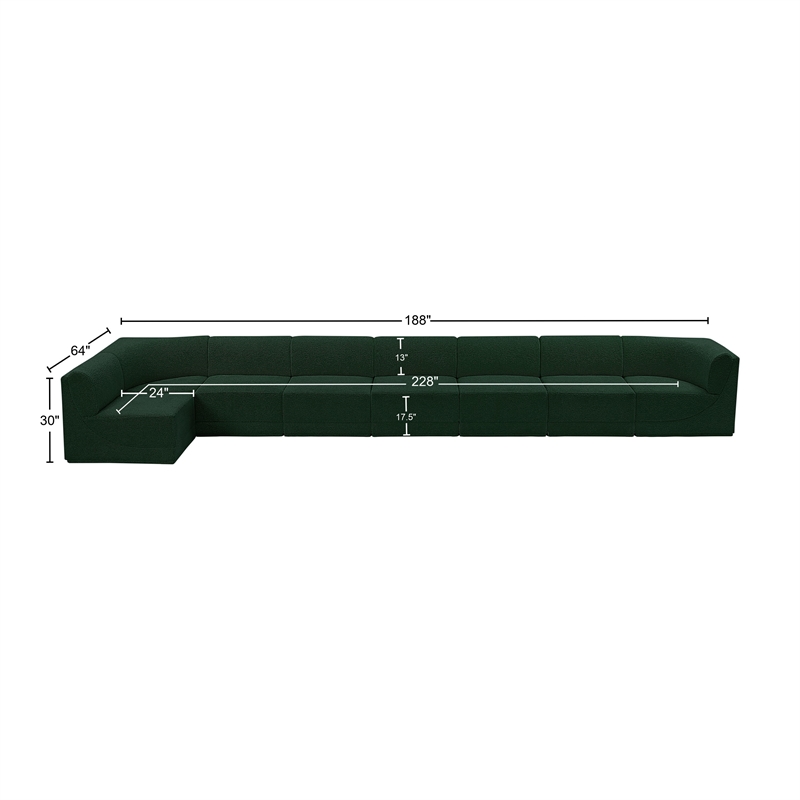 Pemberly Row Modular Sectional in Green Boucle Fabric with Curved Corners