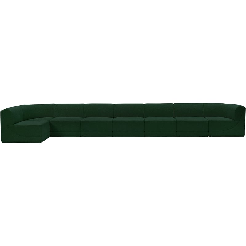 Pemberly Row Modular Sectional in Green Boucle Fabric with Curved Corners