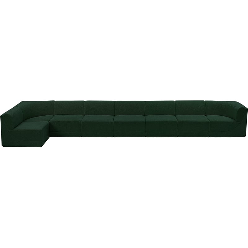 Pemberly Row Modular Sectional in Green Boucle Fabric with Curved Corners