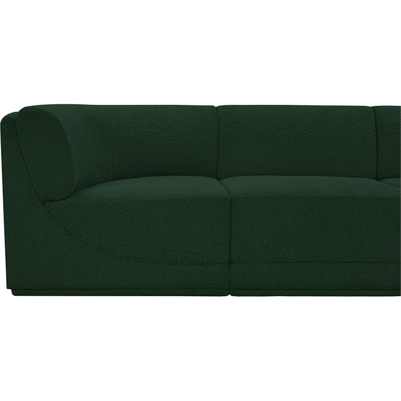 Pemberly Row Modular Sectional in Green Boucle Fabric with Curved Corners