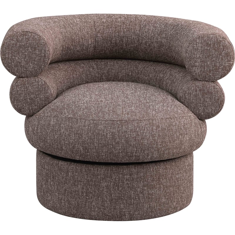 Pemberly Row Swivel Accent Chair in Brown Linen Textured Fabric with Tufting