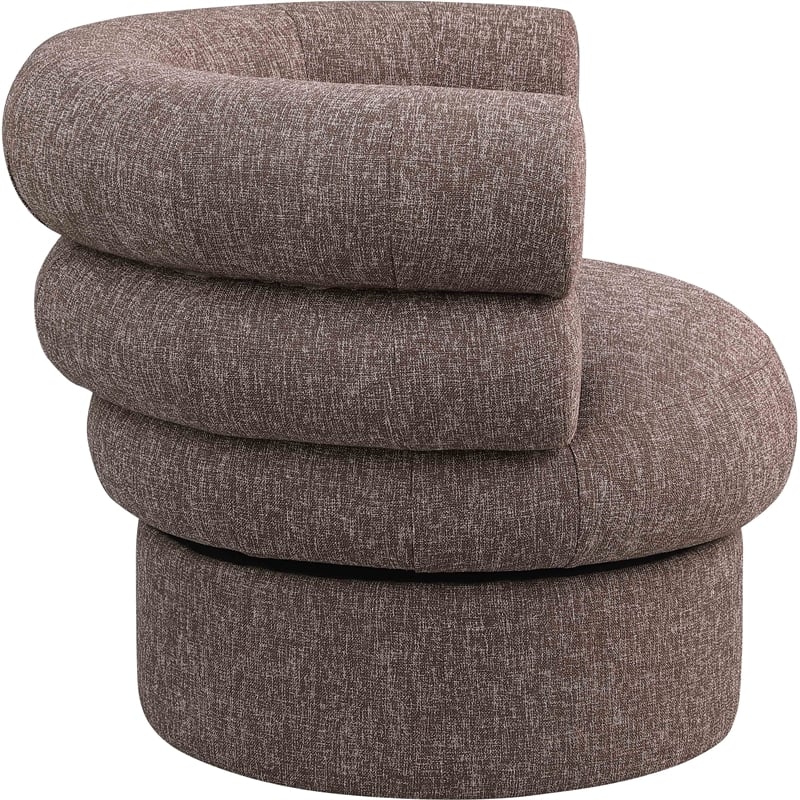 Pemberly Row Swivel Accent Chair in Brown Linen Textured Fabric with Tufting