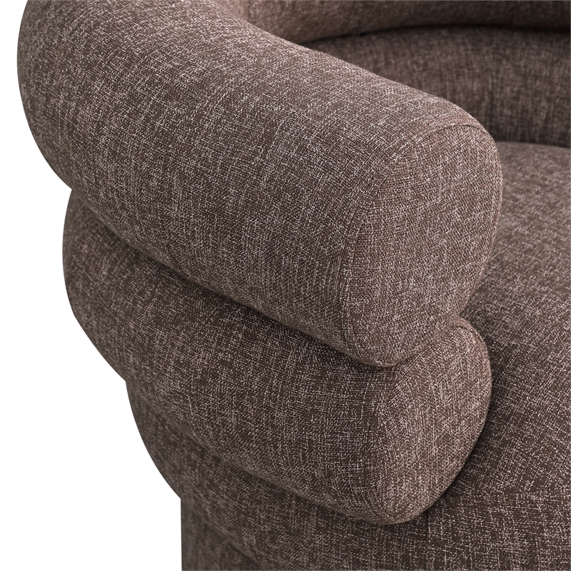 Pemberly Row Swivel Accent Chair in Brown Linen Textured Fabric with Tufting