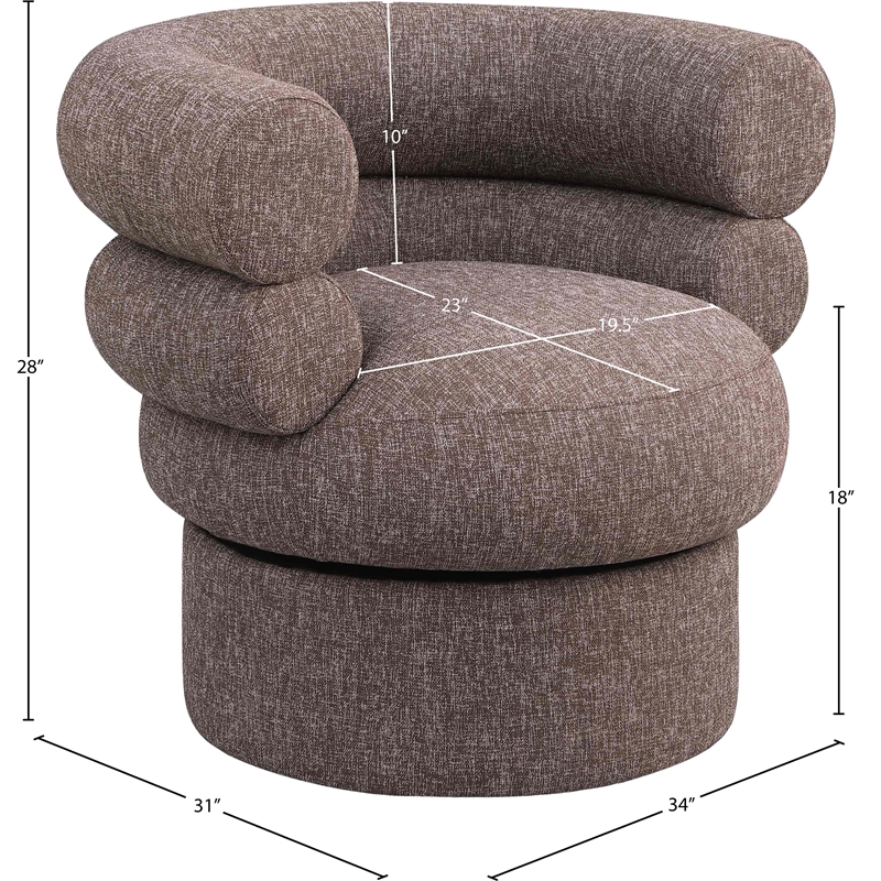 Pemberly Row Swivel Accent Chair in Brown Linen Textured Fabric with Tufting