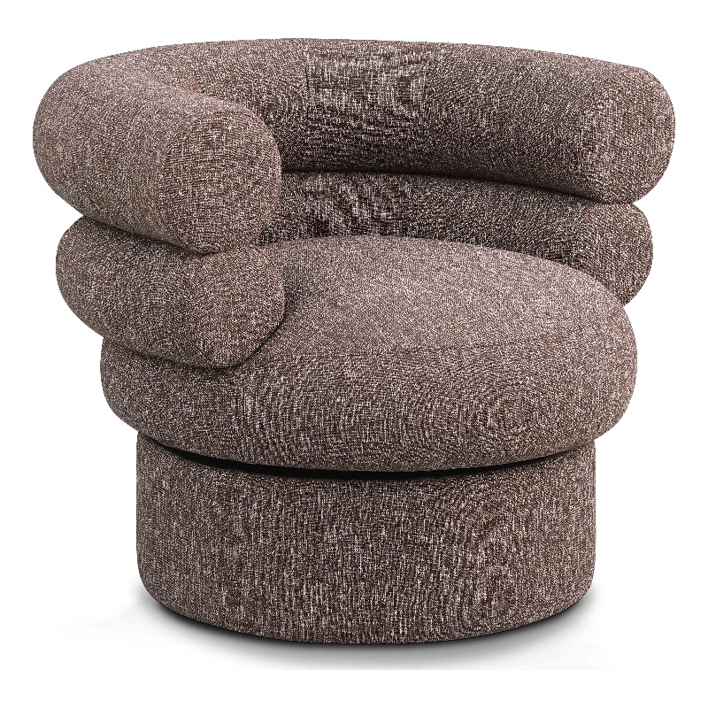 Pemberly Row Swivel Accent Chair in Brown Linen Textured Fabric with Tufting