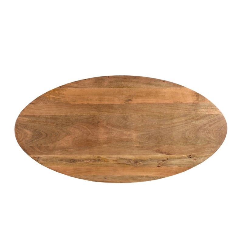 Pemberly Row Oval Mango Wood Dining Table with Black Metal Cross-Legs