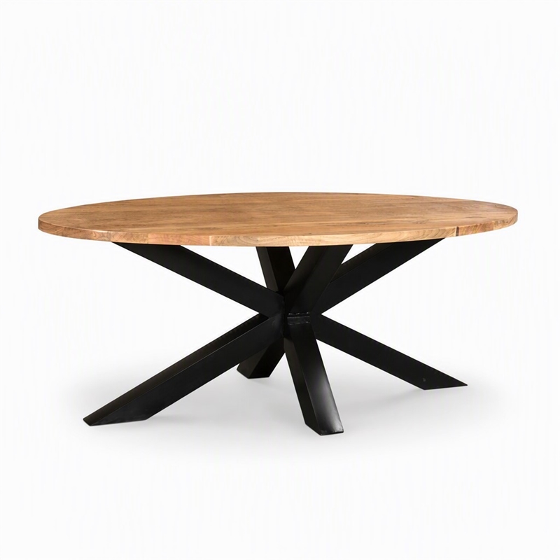 Pemberly Row Oval Mango Wood Dining Table with Black Metal Cross-Legs
