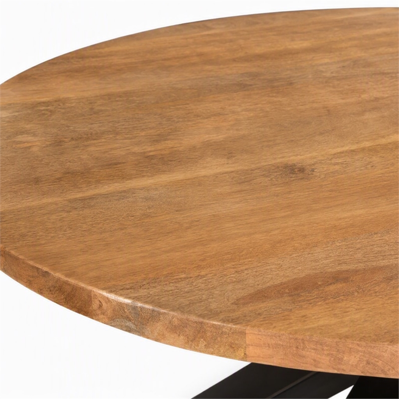 Pemberly Row Oval Mango Wood Dining Table with Black Metal Cross-Legs