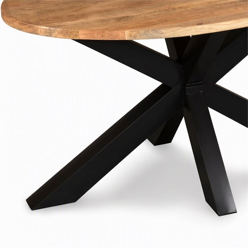 Pemberly Row Oval Mango Wood Dining Table with Black Metal Cross-Legs