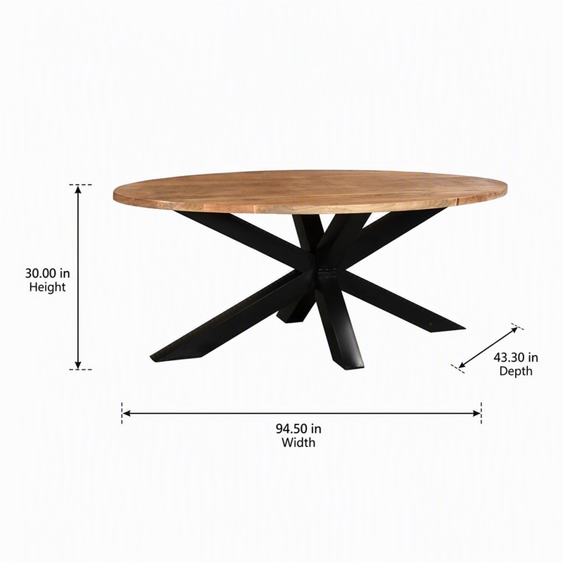 Pemberly Row Oval Mango Wood Dining Table with Black Metal Cross-Legs