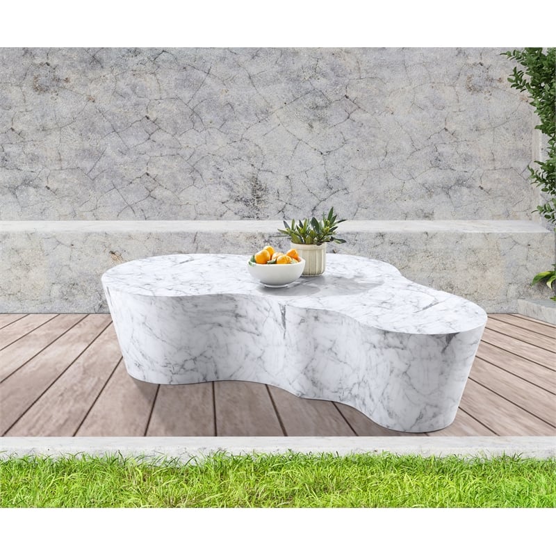 Pemberly Row 59.5 in White Marble Finish Indoor/Outdoor Concrete Coffee Table