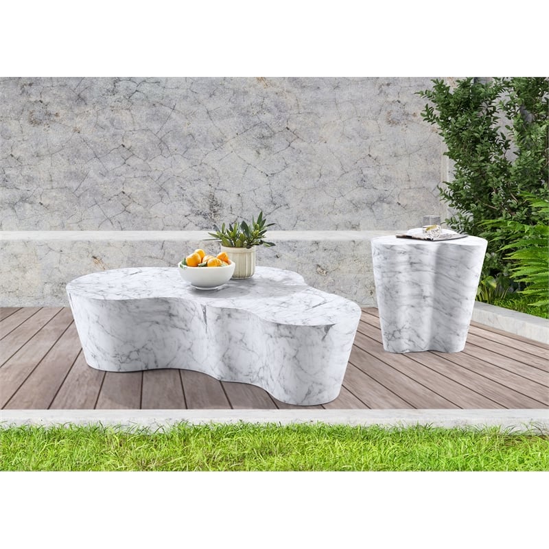Pemberly Row 59.5 in White Marble Finish Indoor/Outdoor Concrete Coffee Table