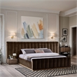 Pemberly Row Brown Velvet King Bed with Natural Wood Base