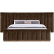Pemberly Row Brown Velvet King Bed with Natural Wood Base