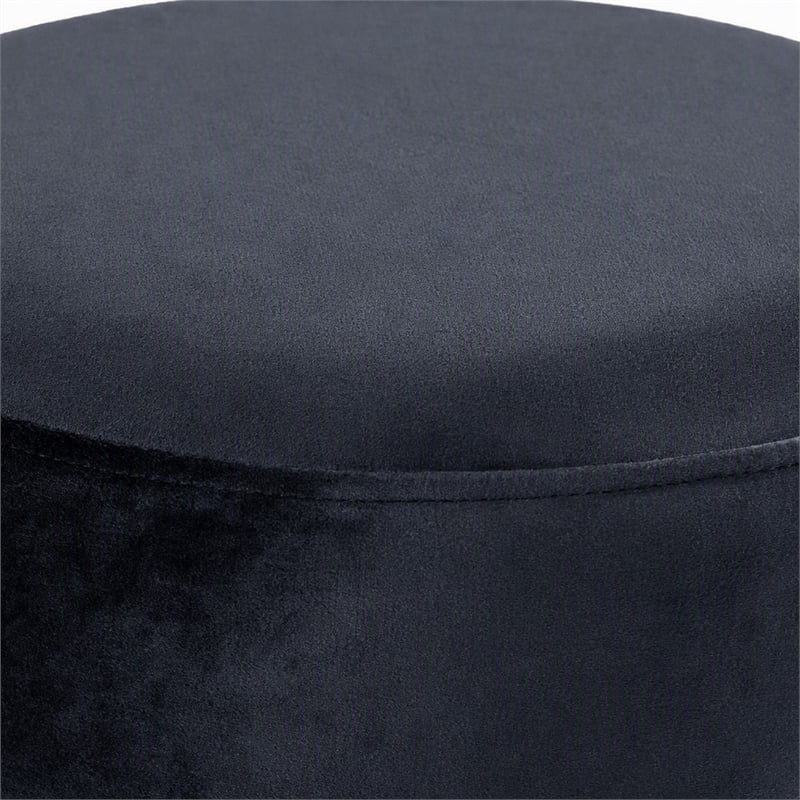 Pemberly Row Velvet Ottoman Stool in Black with Chrome Steel Band