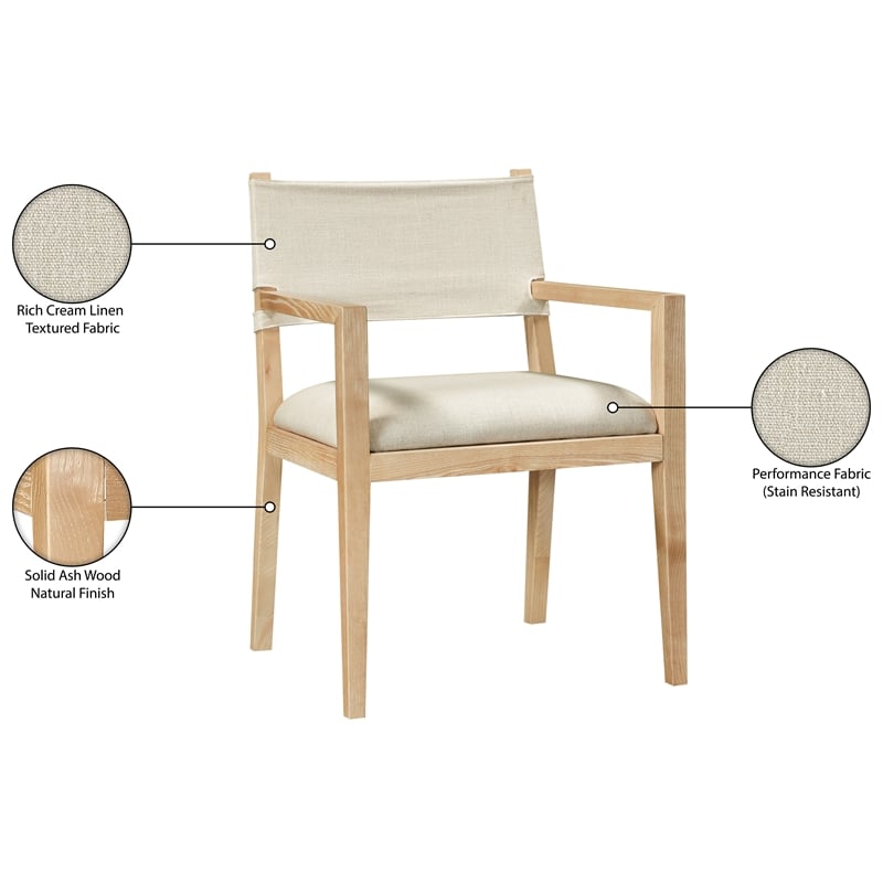 Pemberly Row Dining Arm Chair in Cream Linen Textured Fabric