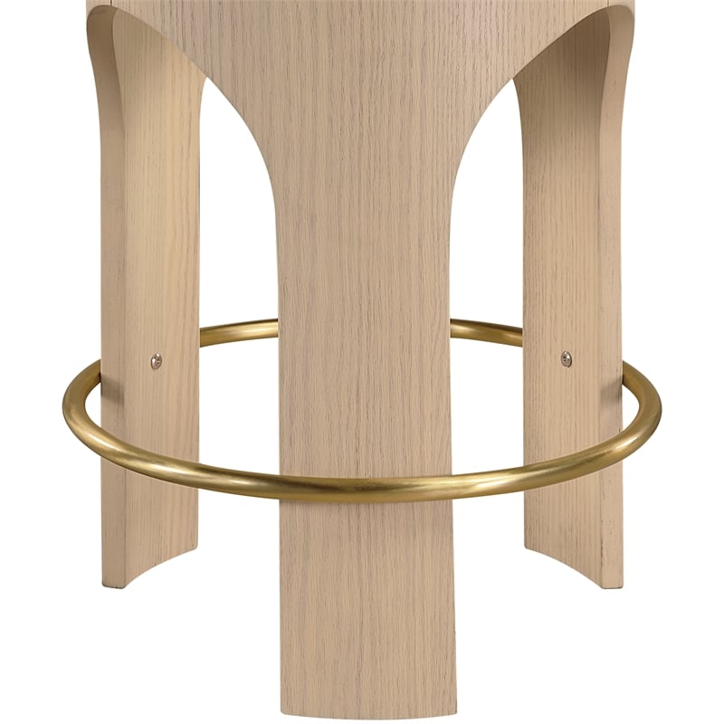 Pemberly Row Velvet Upholstered Counter Stool in Cream with Natural Finish