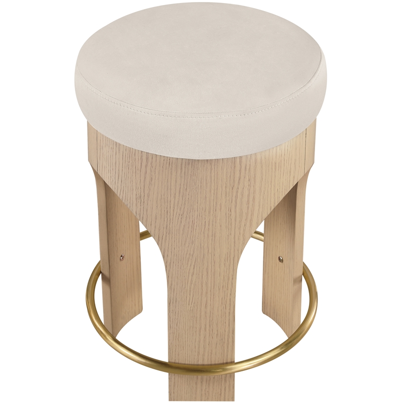 Pemberly Row Velvet Upholstered Counter Stool in Cream with Natural Finish
