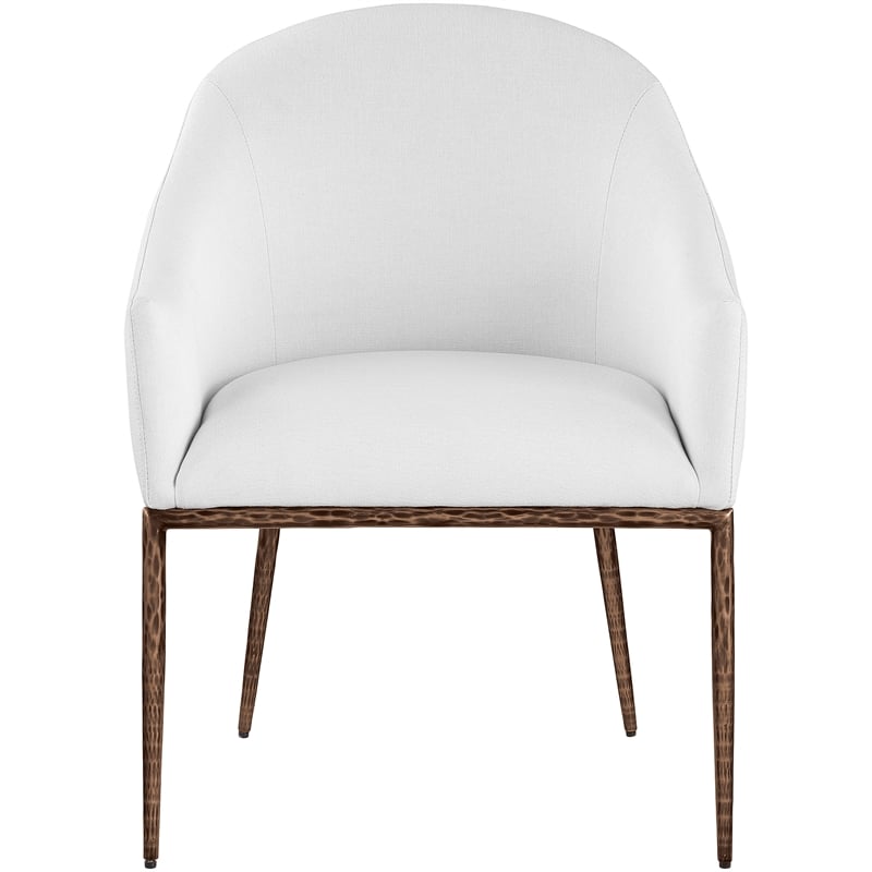 Pemberly Row White Linen Textured Fabric Dining Arm Chair with Bronze Frame