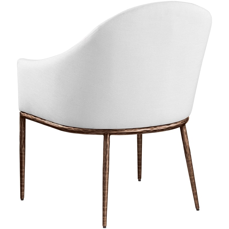 Pemberly Row White Linen Textured Fabric Dining Arm Chair with Bronze Frame