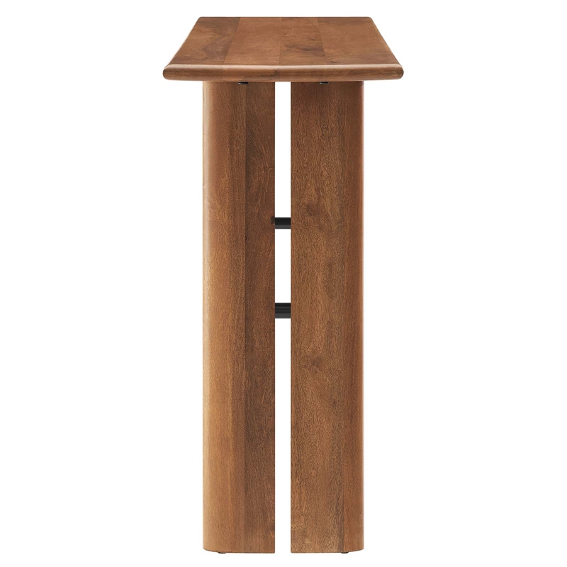 Pemberly Row Mango Wood Console Table with Adjustable Foot Pads in Walnut