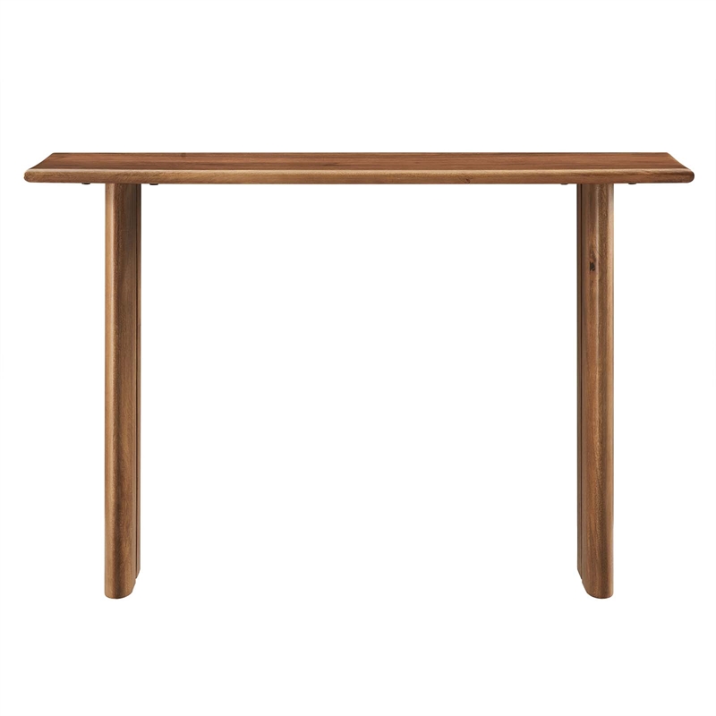 Pemberly Row Mango Wood Console Table with Adjustable Foot Pads in Walnut