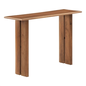 Pemberly Row Mango Wood Console Table with Adjustable Foot Pads in Walnut