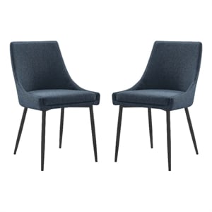 Pemberly Row 19&quot Fabric Dining Chairs in Black Azure (Set of 2)