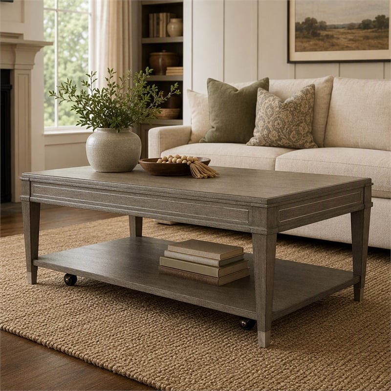 Pemberly Row 48-Inch Coffee Table in Grey Wash with Hardwood Solid Build
