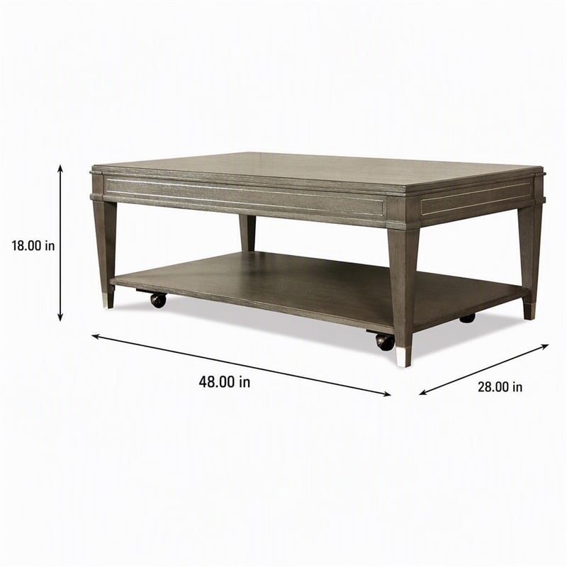 Pemberly Row 48-Inch Coffee Table in Grey Wash with Hardwood Solid Build