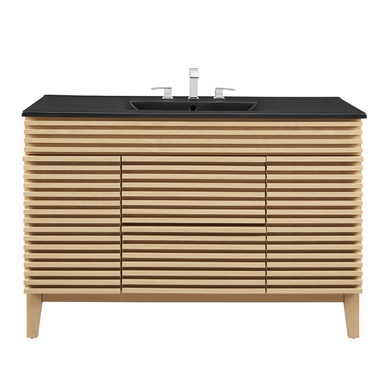 Pemberly Row 48 in Plastic & Wood Single Sink Bathroom Vanity in Oak/Black