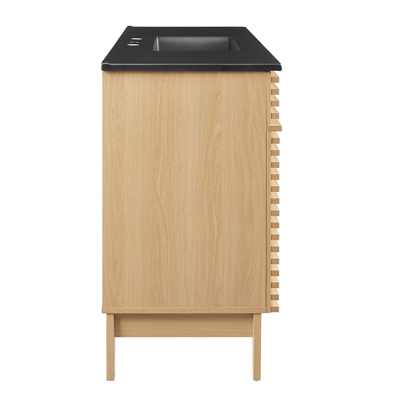 Pemberly Row 48 in Plastic & Wood Single Sink Bathroom Vanity in Oak/Black