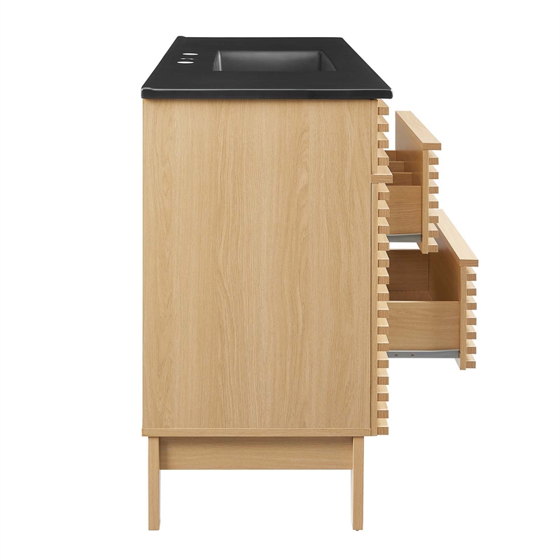 Pemberly Row 48 in Plastic & Wood Single Sink Bathroom Vanity in Oak/Black