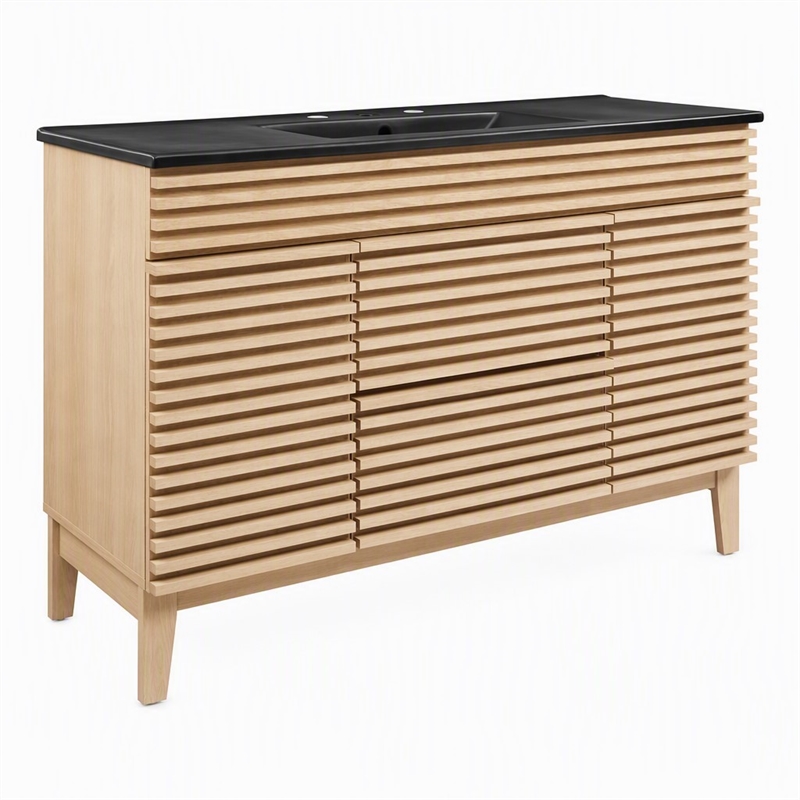 Pemberly Row 48 in Plastic & Wood Single Sink Bathroom Vanity in Oak/Black