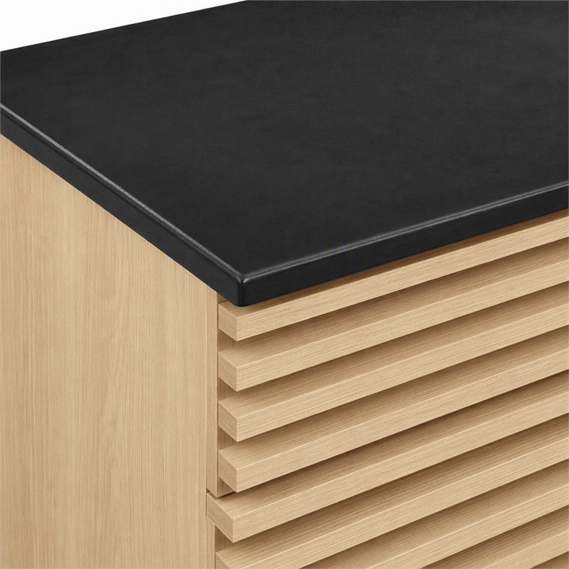 Pemberly Row 48 in Plastic & Wood Single Sink Bathroom Vanity in Oak/Black