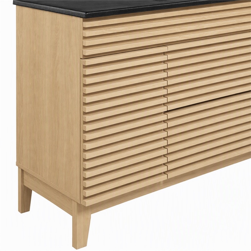 Pemberly Row 48 in Plastic & Wood Single Sink Bathroom Vanity in Oak/Black