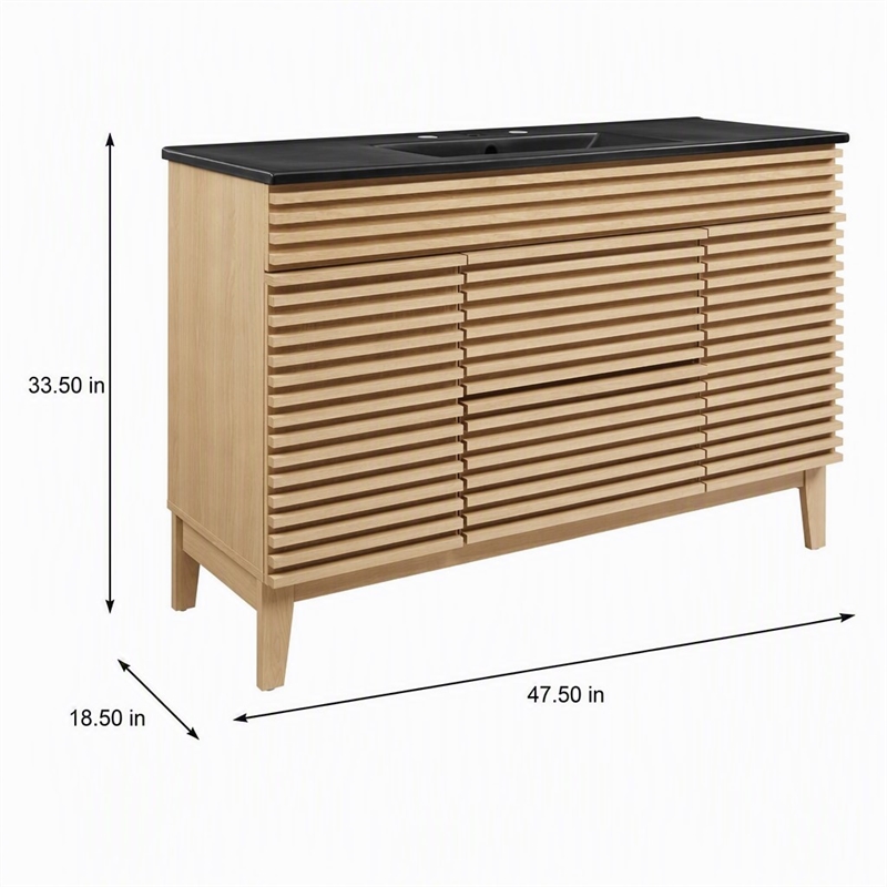 Pemberly Row 48 in Plastic & Wood Single Sink Bathroom Vanity in Oak/Black
