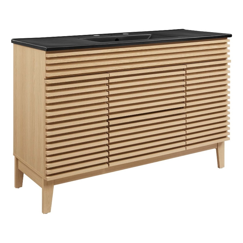 Pemberly Row 48 in Plastic & Wood Single Sink Bathroom Vanity in Oak/Black