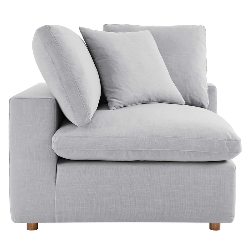 Pemberly Row Polyester Fabric Down Corner Chair in Light Gray