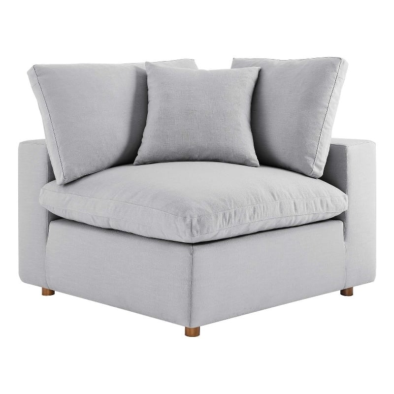 Pemberly Row Polyester Fabric Down Corner Chair in Light Gray