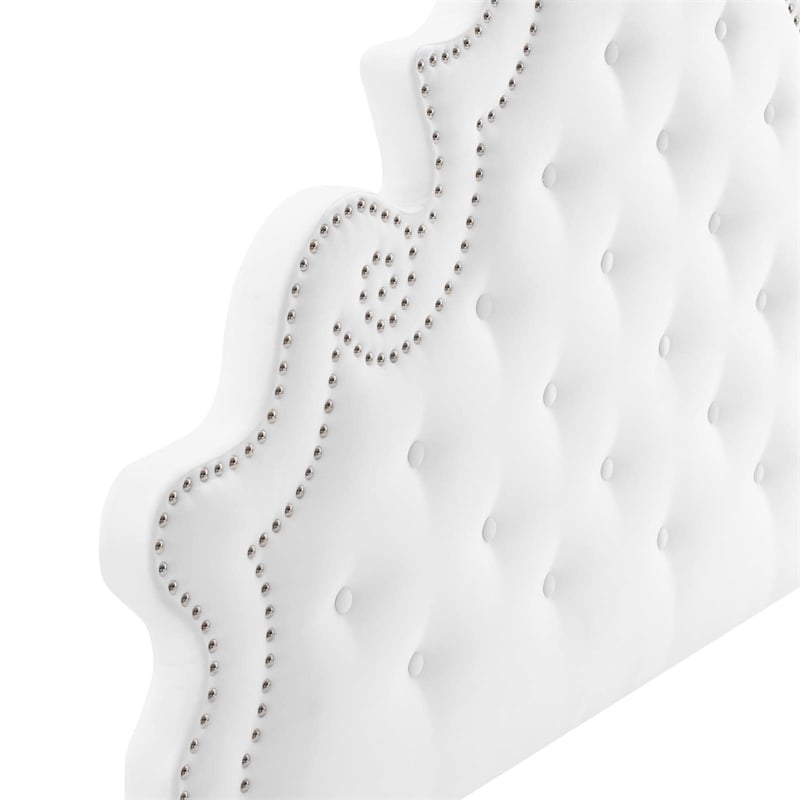 Pemberly Row Tufted Velvet Twin Platform Bed in White Upholstery