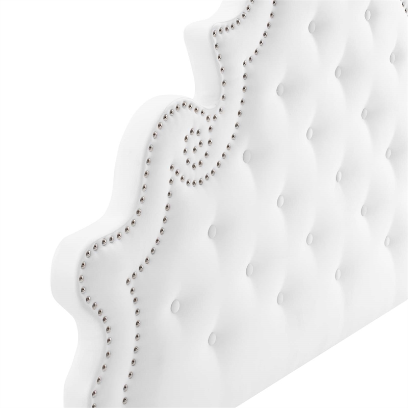 Pemberly Row Tufted Velvet Queen Platform Bed with White Upholstery
