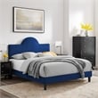 Pemberly Row Performance Velvet King Bed in Navy With Tapered Wood Legs