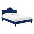Pemberly Row Performance Velvet King Bed in Navy With Tapered Wood Legs