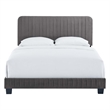 Pemberly Row Channel Tufted Velvet Full Platform Bed in Gray