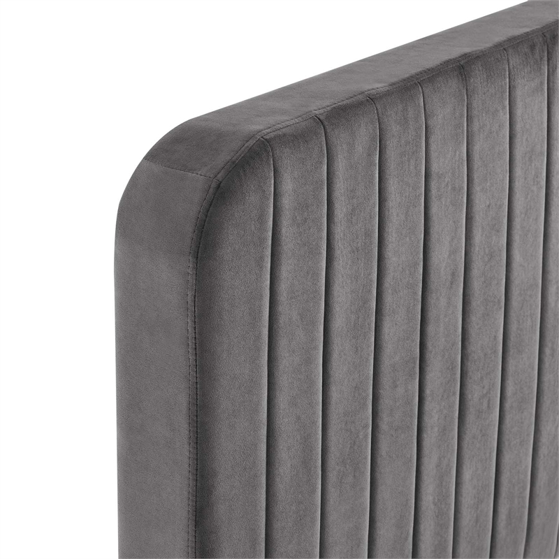 Pemberly Row Channel Tufted Velvet Full Platform Bed in Gray
