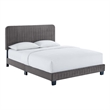 Pemberly Row Channel Tufted Velvet Full Platform Bed in Gray