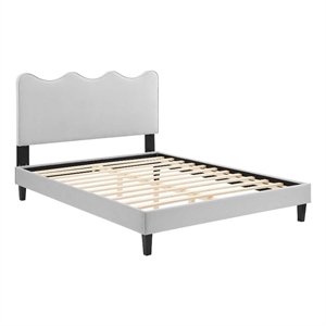 Pemberly Row Modern Velvet Twin Platform Bed in Light Gray
