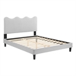 Pemberly Row Modern Velvet Twin Platform Bed in Light Gray